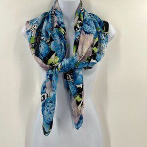 Reed Scarf OS Blue Pink Floral Geometric Print Lightweight Shawl‎ Wrap